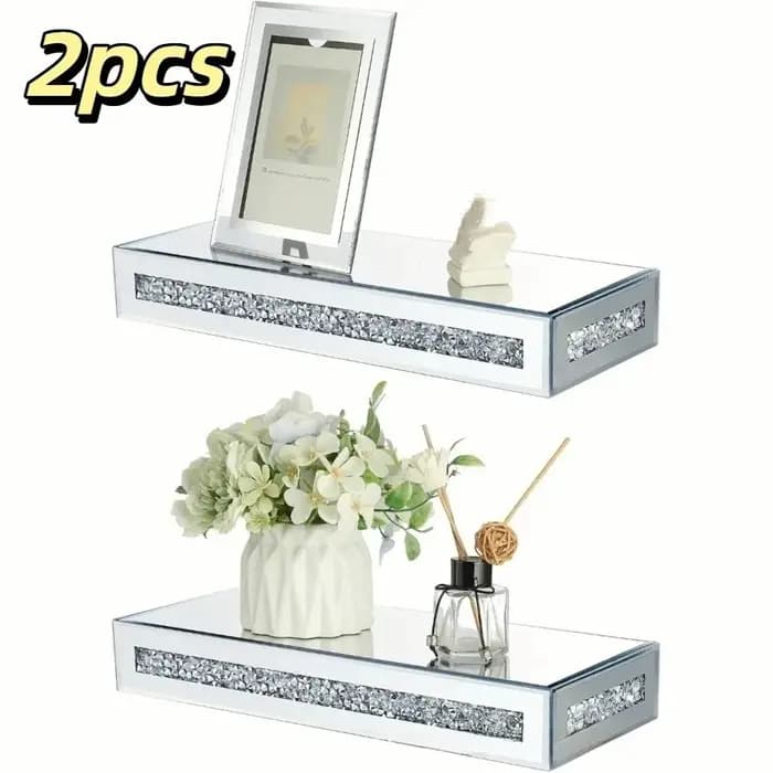 Lot de 2 étagères murales flottantes en verre miroir de qualité supérieure, design mural, surface li
