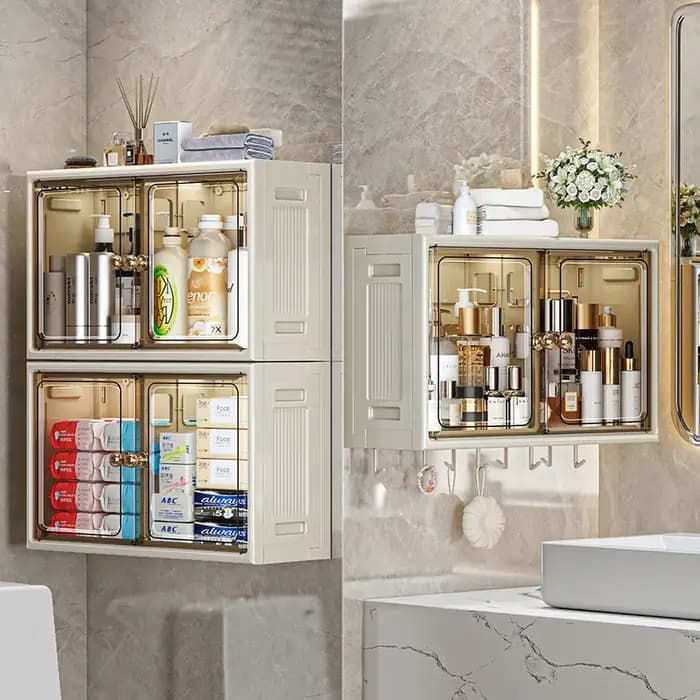 Organisateur mural pliable – Étagère de salle de bain sans perceuse pour cosmétiques