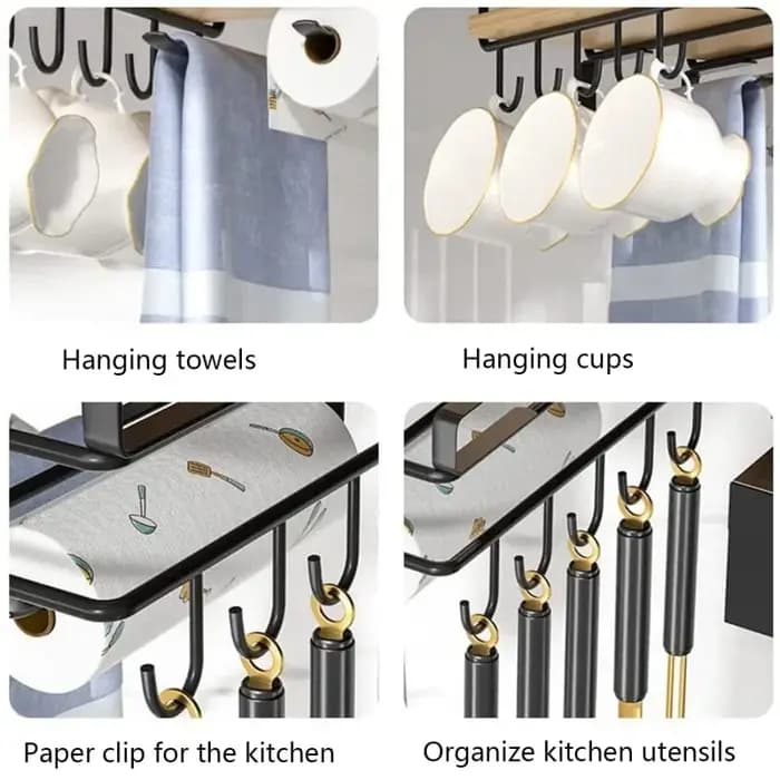 Support organisateur suspendu sous placard de cuisine avec crochet