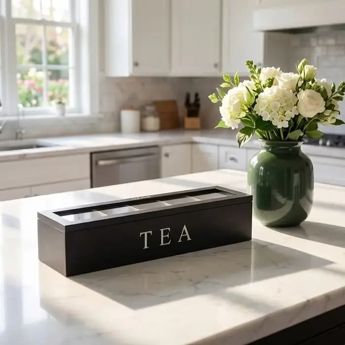 Boîte de rangement en bois pour sachets de thé avec fenêtre transparente