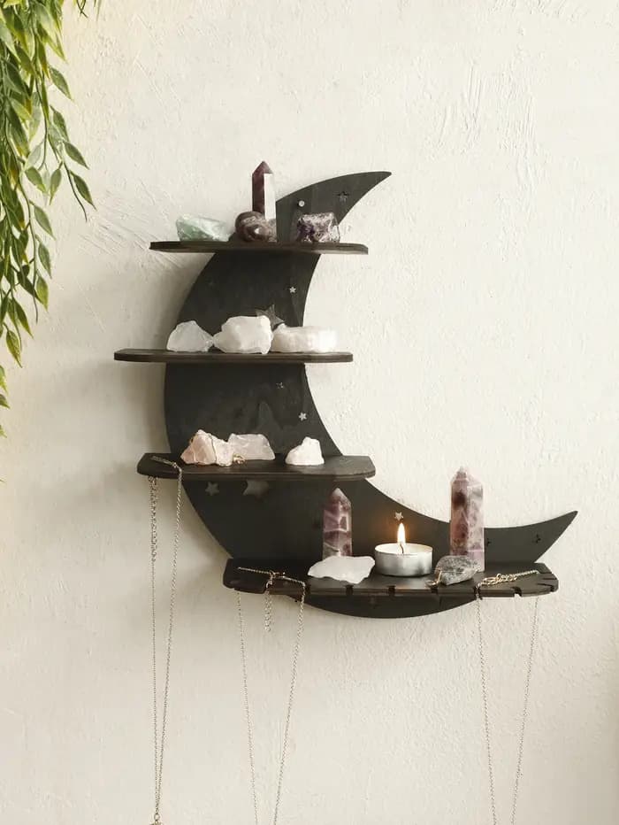 30/39cm noir lune étagères murales 4 niveaux bois flottant étagère murale gothique décor à la maison cristal
