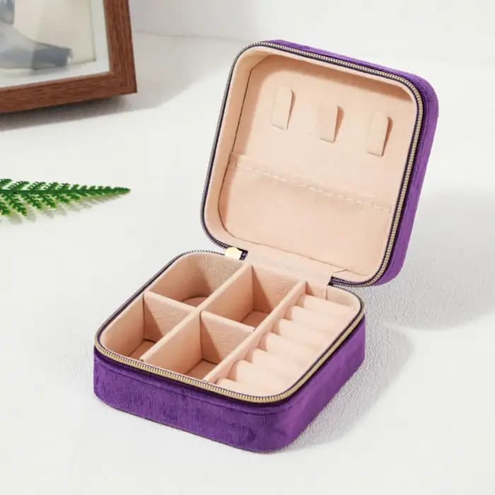 Boîte à bijoux en velours losange avec miroir pour femmes, Portable de voyage, boucles d'oreilles, b