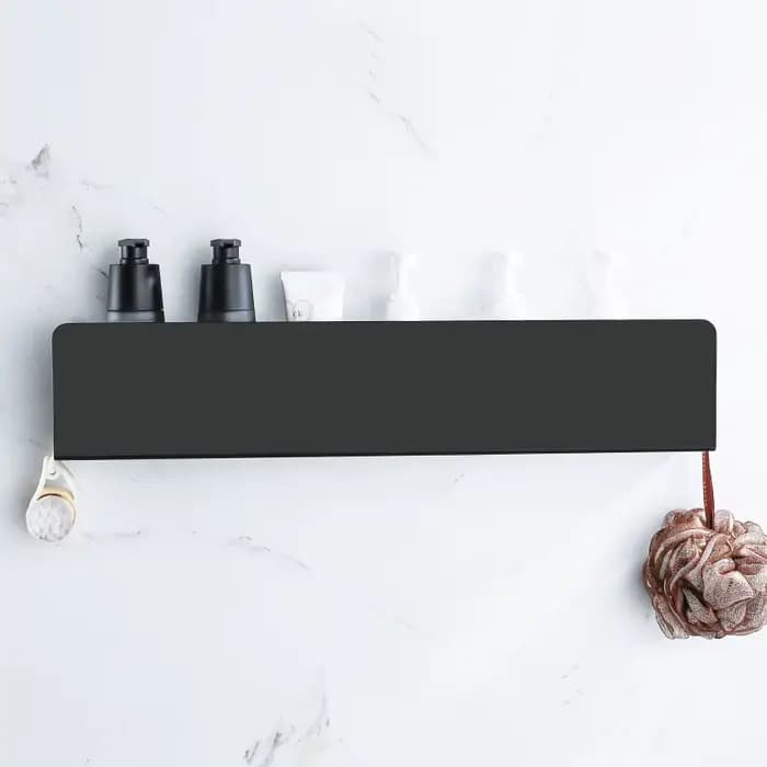 Étagère de rangement de salle de bain noire avec crochets
