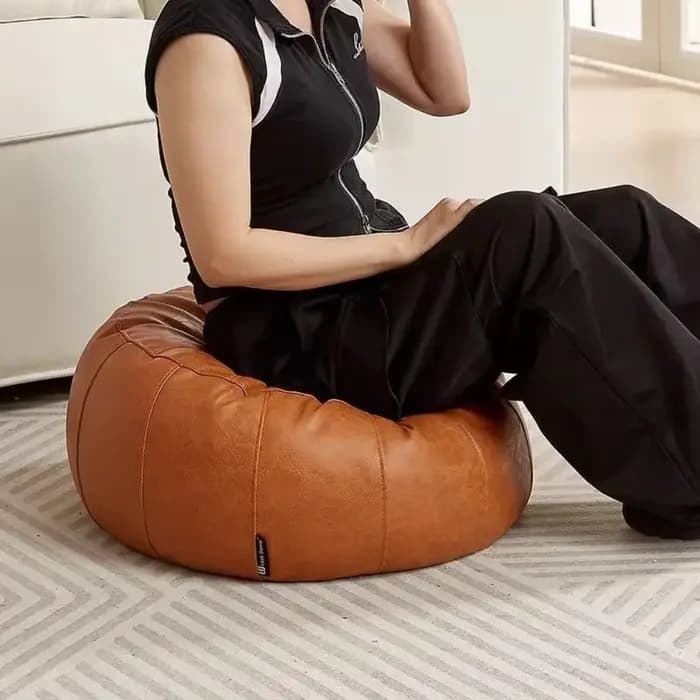 Pouf de rangement rond en similicuir non rembourré