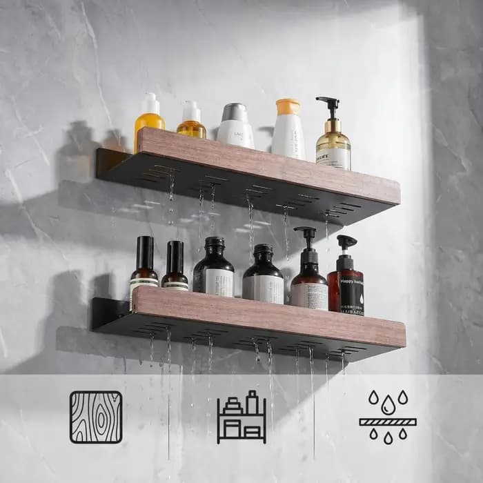 Étagère de rangement pour salle de bain en bois noir