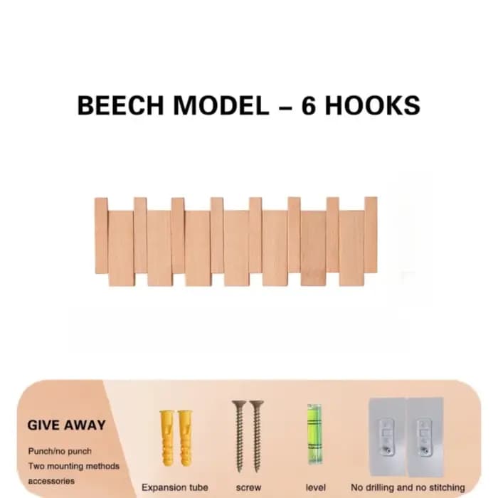 Porte-manteau mural créatif en bois avec 8 crochets en forme de touches de piano