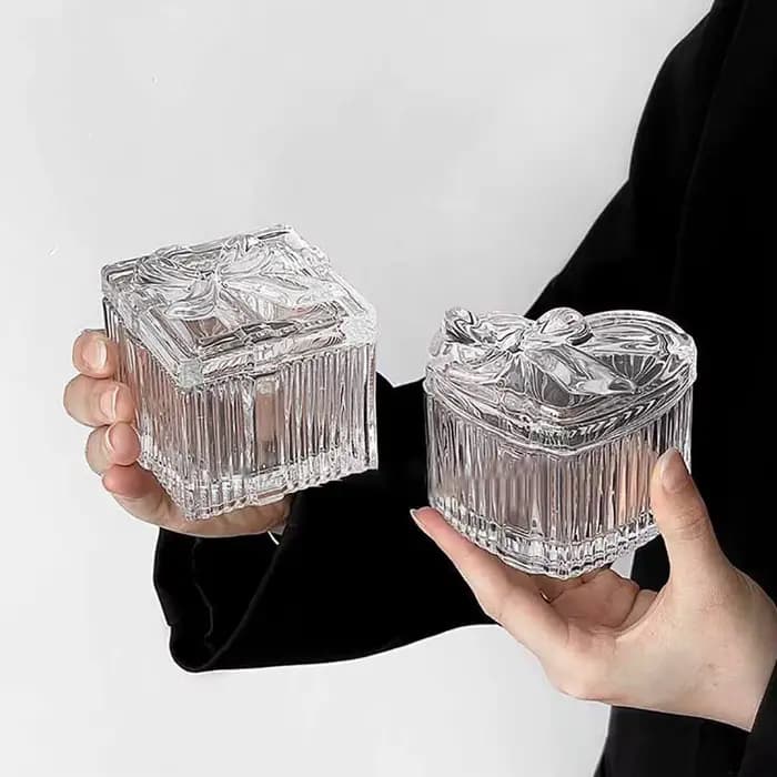 Boîte de rangement de bijoux en verre cristal avec nœud papillon