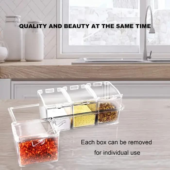 Boîte d'assaisonnement transparente de cuisine à 4 grilles