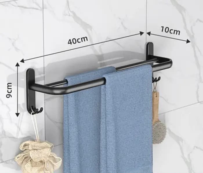 Porte-serviettes mural pliable sans perçage avec crochet, accessoires de salle de bain, étagère noir