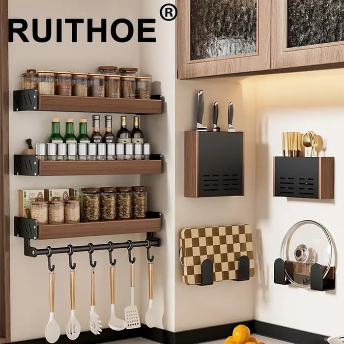 Ensemble de supports de rangement muraux de cuisine en bois