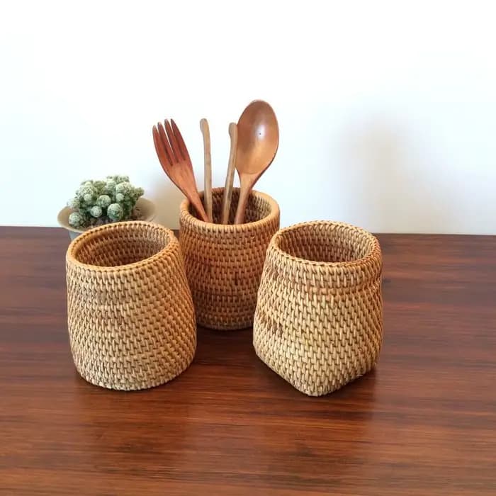 Organisateur de baguettes en rotin pour la maison, pelle, cuillères, couteaux à dîner, fourchettes, vaisselle, boîte de rangement, paniers de rangement