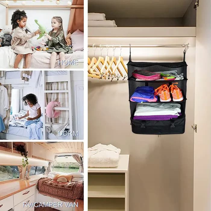Organisateur de bagages de voyage, étagères de voyage portables, sac de valise à 3 étagères, Cube d'
