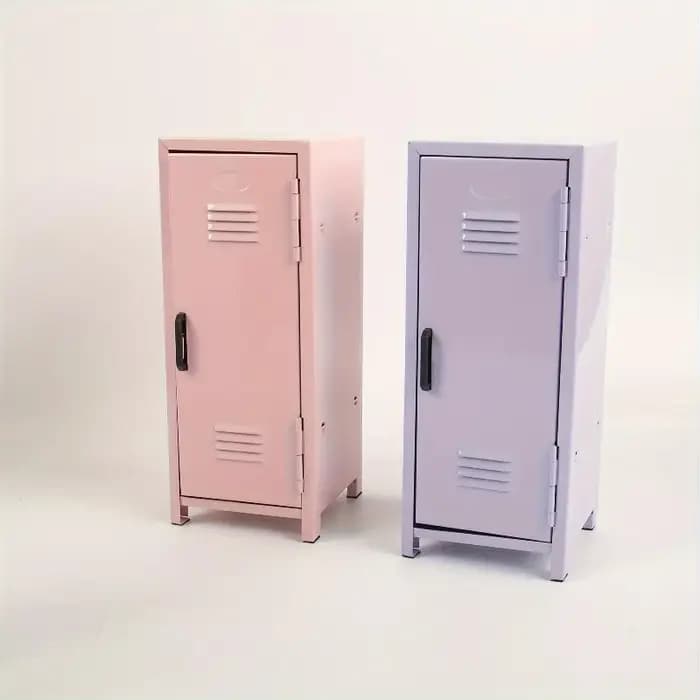 Petite armoire de bureau en métal rose lavande