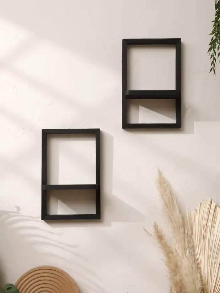 Présentoir en bois étagères flottantes mur rustique noir rangement