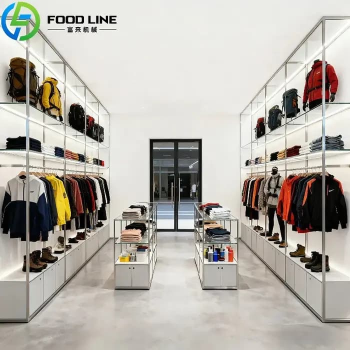 Armoire de présentation de vêtements en bois personnalisée
