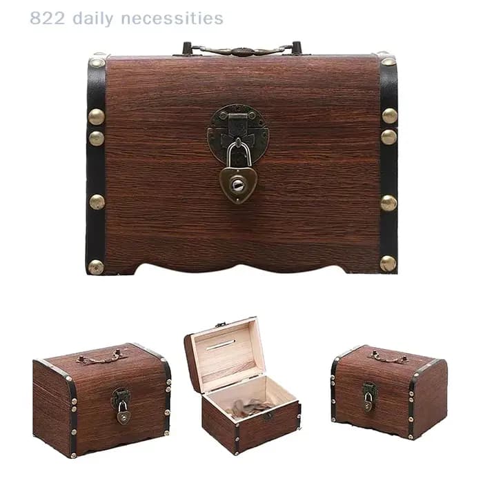 Coffre au trésor vintage avec serrure - Tirelire rétro et boîte de rangement pour la décoration intérieure