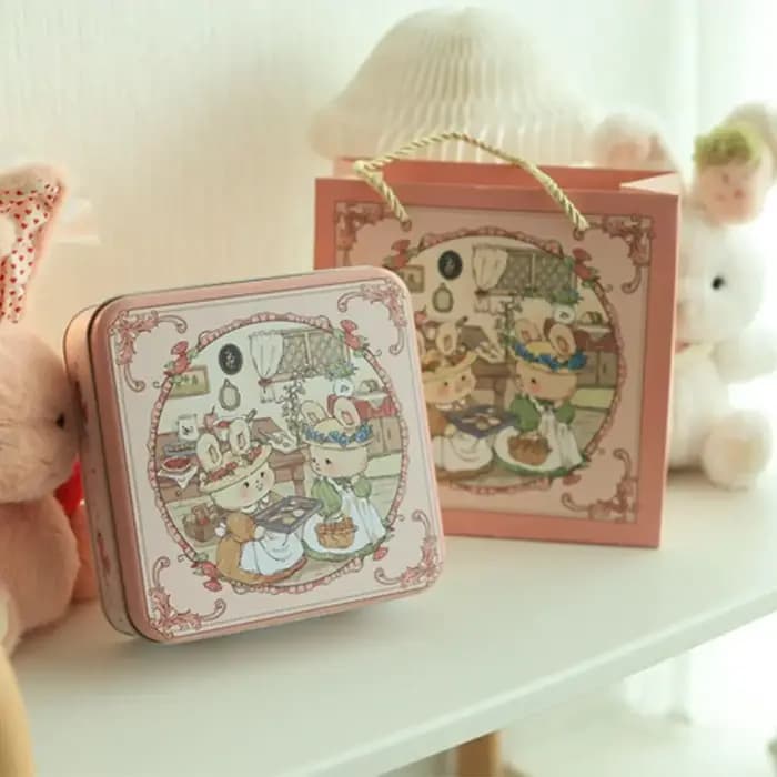 Boîte en fer de lapin de dessin animé multicolore 17*17*6cm
