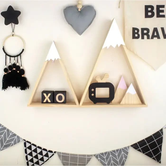 2 pièces/ensemble décor à la maison Style nordique pour chambre de bébé étagère murale bois neige montagne