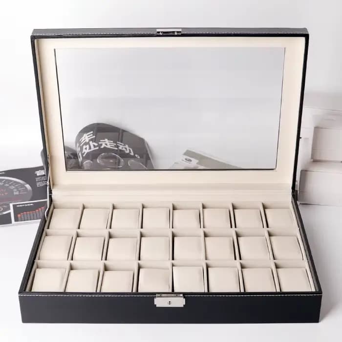 Boîte de rangement de montre de haute qualité, 24 fentes, boîte de montre en bois, organisateur 24 g
