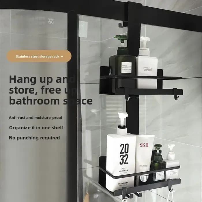 Étagère de douche à 1/2 niveaux en acier inoxydable avec paniers suspendus pour shampoing/savon