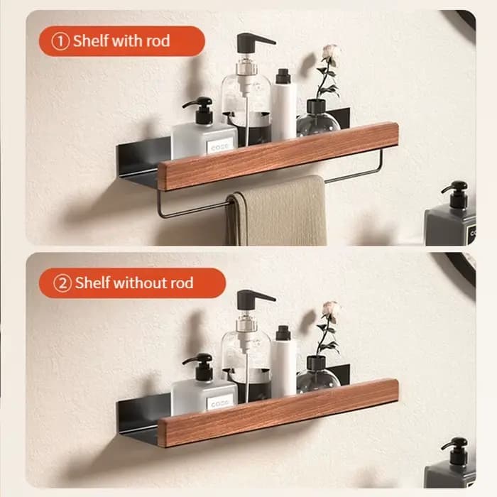 Étagère de salle de bain en bois et aluminium