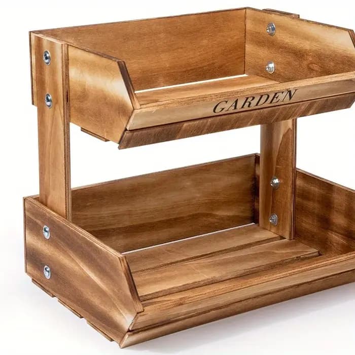 Panier de rangement en bois élégant de style européen à 2 niveaux pour fruits