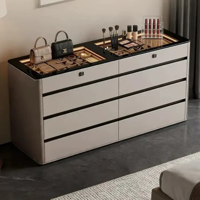 Cassettiera en bois de luxe italienne avec poignées dissimulées pour salon et chambre, accessoires de maison