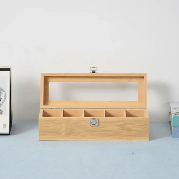 Boîte de rangement pour sachets de thé en bambou