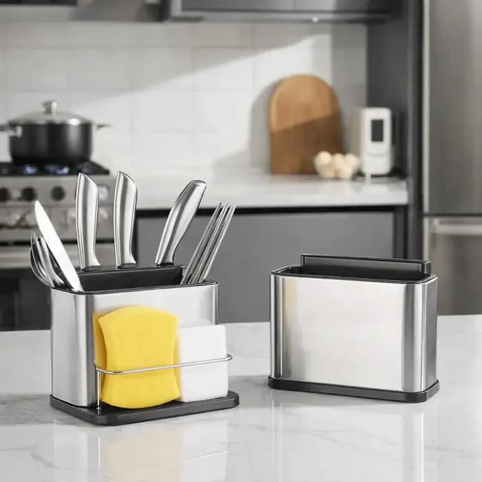 Boîte de rangement pour couverts en acier inoxydable, grande capacité, antirouille, panier de rangement pour baguettes, organisateur de couverts rectangulaire drainable