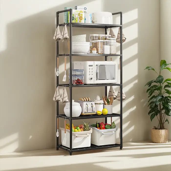 Étagère de rangement à 5 niveaux, capacité de 66 lb, étagère sur pied réglable pour cuisine, garde-manger, placard, salle de bain, garage à linge