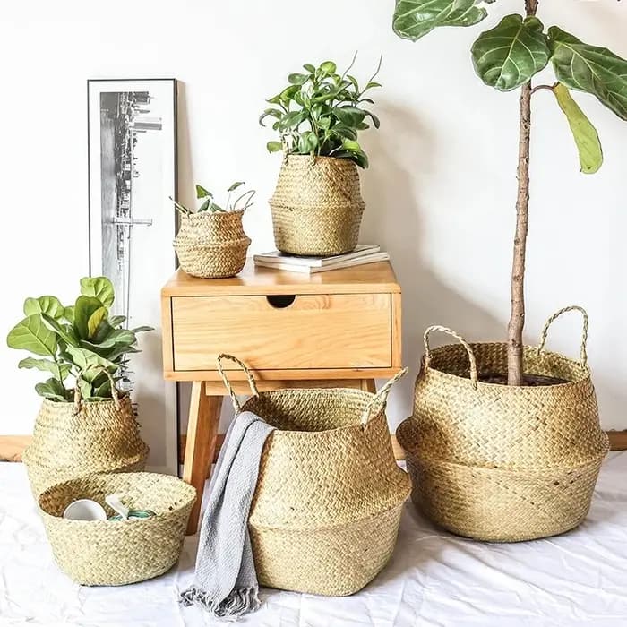Zerolife panier en osier d'algues rotin suspendu Pot de fleur panier de vêtements sales panier de ra