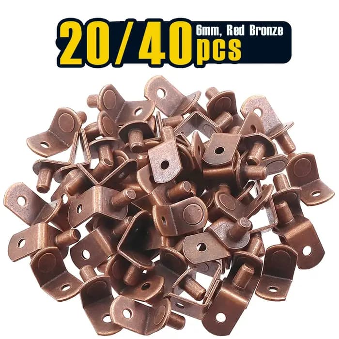 Kit de chevilles de Support d'étagère en L en acier plaqué Bronze rouge, 20/40 pièces, 1/4 "(6mm), assortiment de Support d'armoire en forme de L pour trous d'étagères