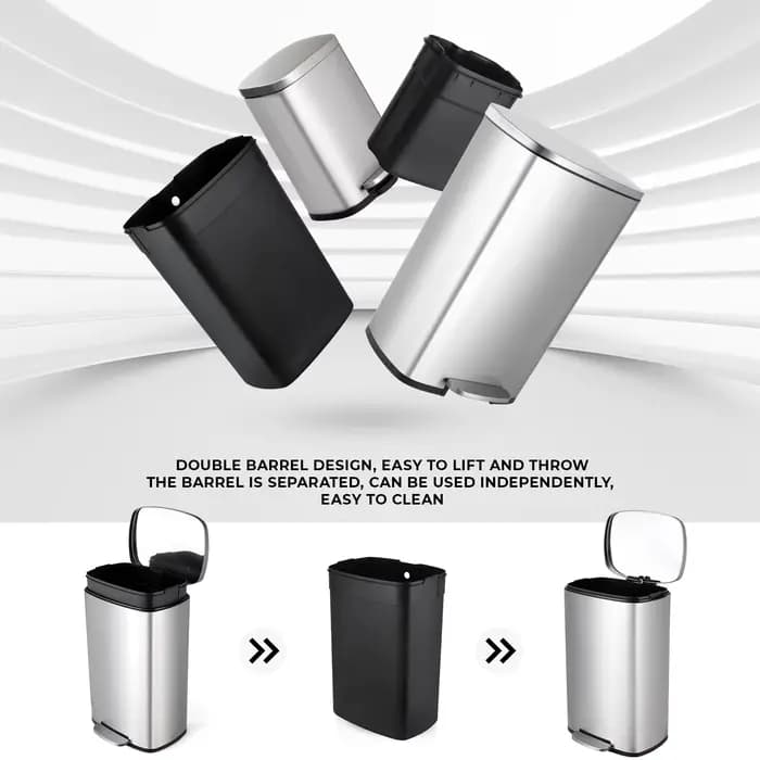 AOOU-Poubelle en acier inoxydable pour cuisine et maison, poubelle à fermeture douce, 13.2 + 1.3 gal