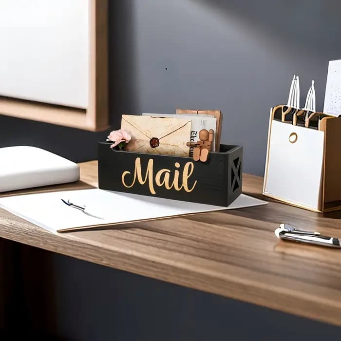 Organisateur de courrier en bois massif - Panier à enveloppes rustique pour bureau