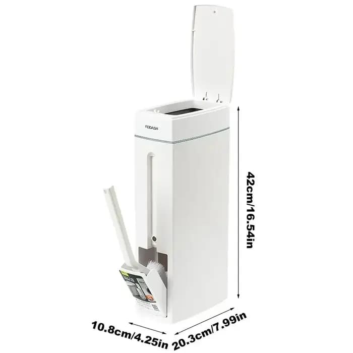 Poubelle étroite pour salle de bain avec brosse WC, couvercle et gain de place, accessoire de rangem