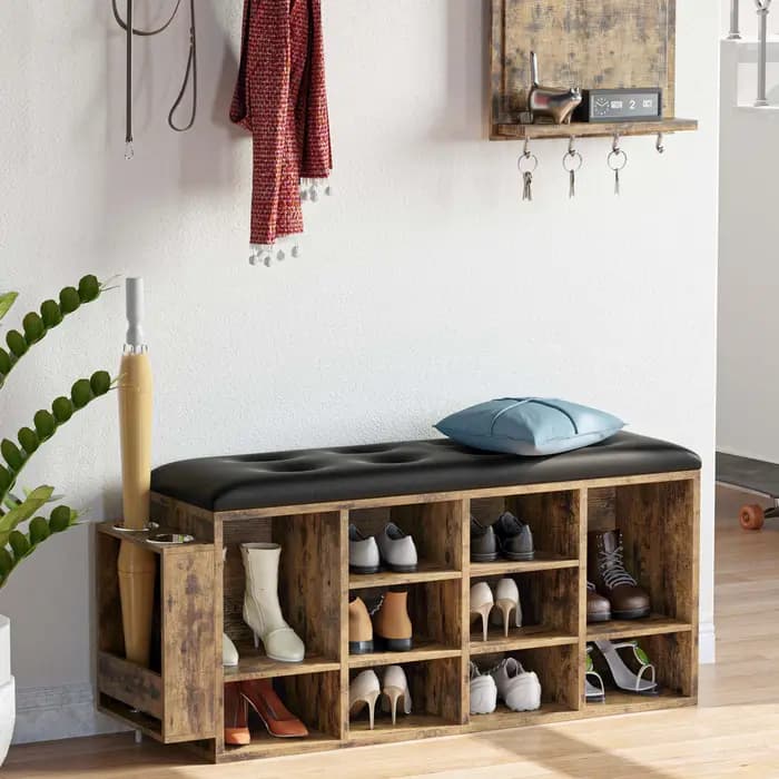 IlearCK-Banc à chaussures en cuir PU, meuble de rangement pour entrée, 10 cubes, chaussures Cubby T1