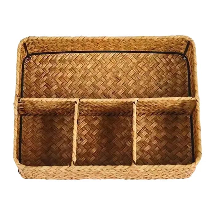 Panier de rangement en jonc de mer tressé à quatre compartiments