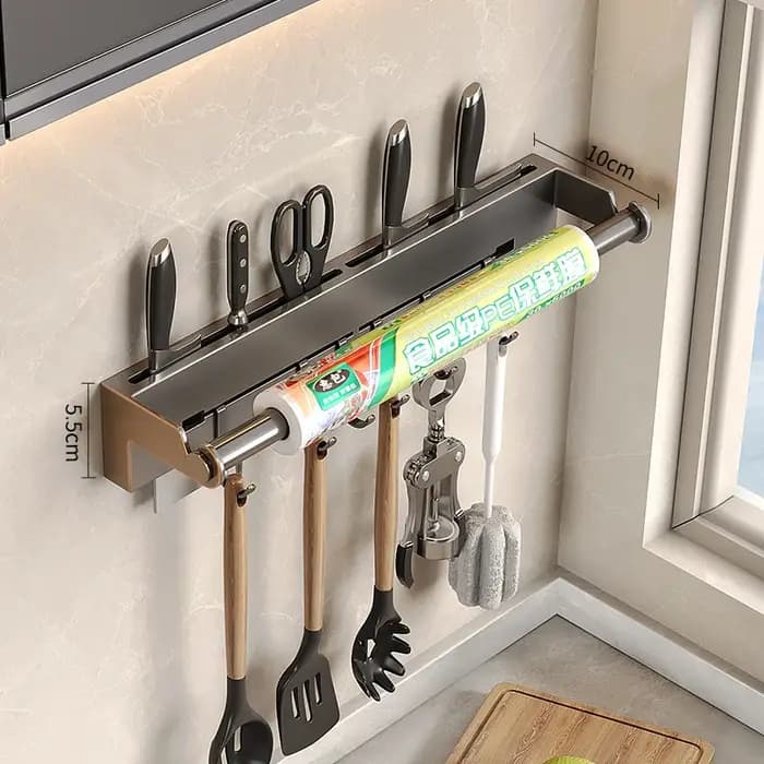 Étagère murale en acier inoxydable pour essuie-tout de cuisine avec crochet