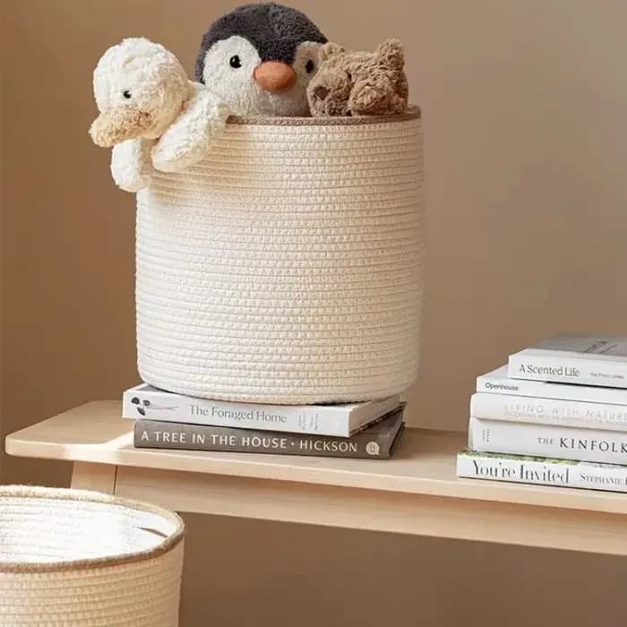 Panier de rangement en corde de coton tressé à la main - Organisateur de chambre d'enfant pour les essentiels de bébé