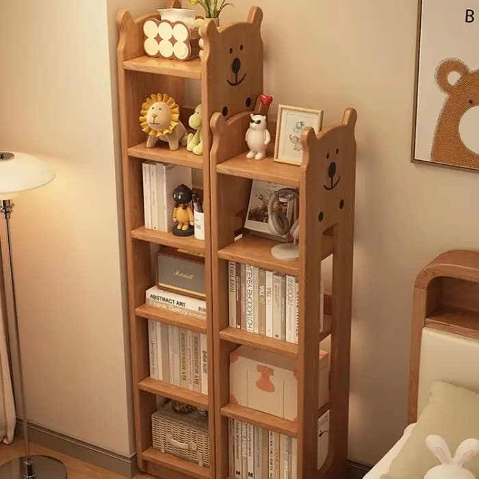 Bibliothèque murale en bois ours pour enfants