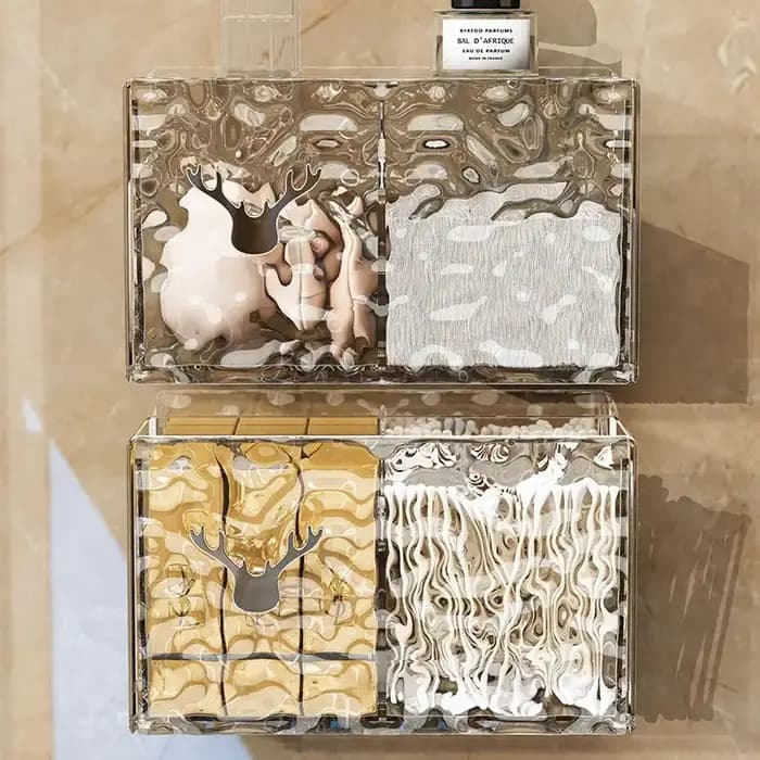 Organisateur de maquillage multifonctionnel avec motifs glacier : parfait pour le rangement dans la salle de bain sans trous de perçage