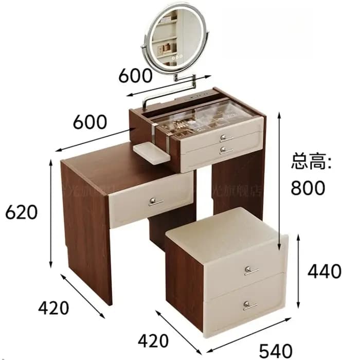 Coiffeuses vintage avec rangement intégré, établis de travail, tables de toilette assorties, tables de chevet, mobilier hôtelier