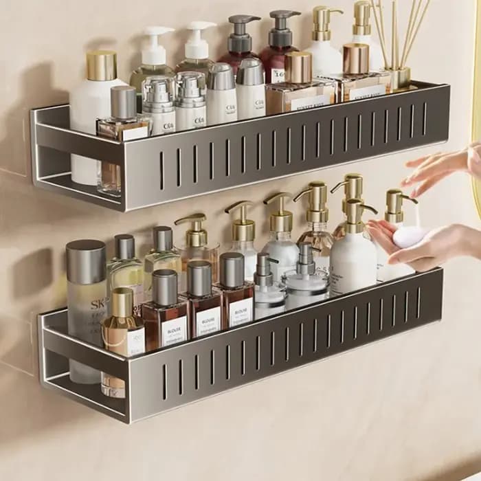 Étagère murale gris anthracite sans perçage pour salle de bain