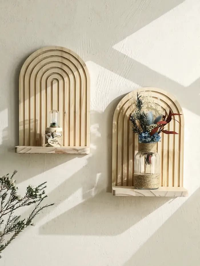 Étagères murales en arc en bois pour décoration de maison Boho