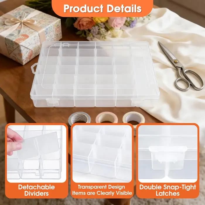 Boîte de rangement en plastique transparent à 36 compartiments - Avec séparateurs amovibles - Organisateur portable
