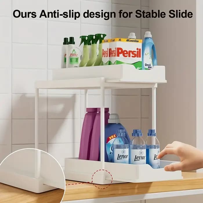 Étagère de rangement sous évier pour cuisine avec étagères coulissantes