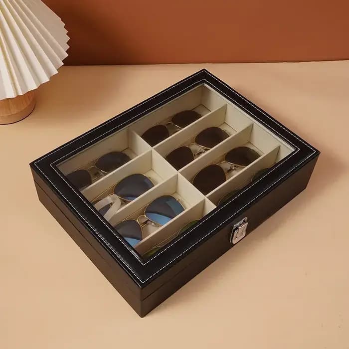 Boîte de rangement pour lunettes de soleil en cuir