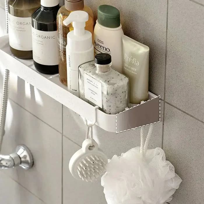 Étagère à cosmétiques de toilette blanche auto-adhésive