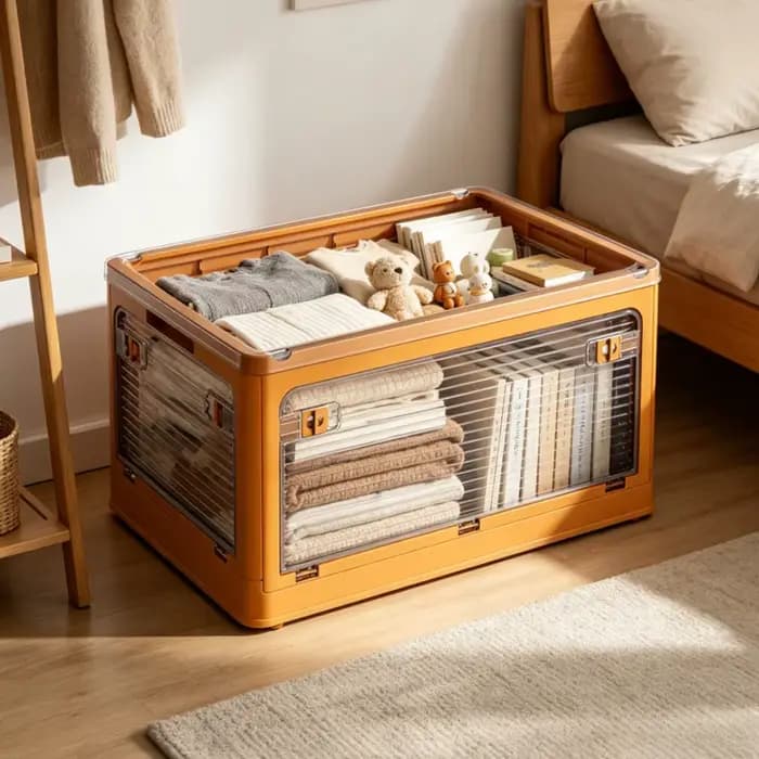 Boîte de rangement pliable pour livres avec cinq compartiments empilables transparents pour vêtements