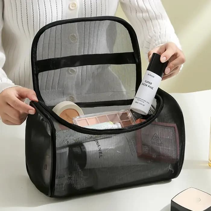Trousse de toilette, rangement de voyage, pochette à cosmétiques, fourre-tout en maille, trousse de